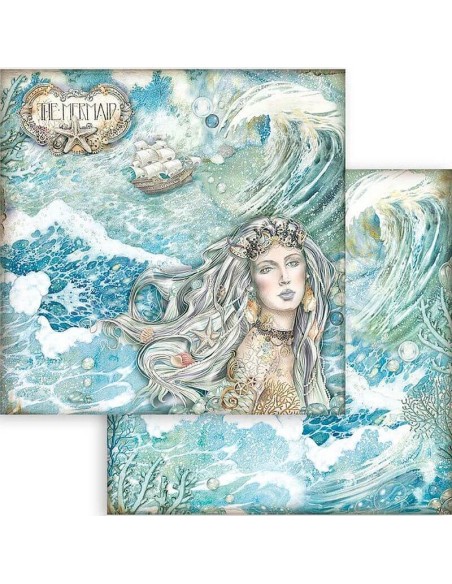 Elegante sirena entre olas, perfecta para tus proyectos de scrapbooking.