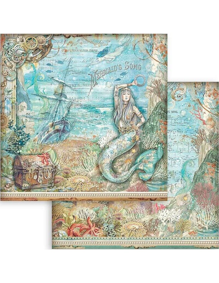 Mística sirena y tesoros marinos, una escena de cuento para tus creaciones.