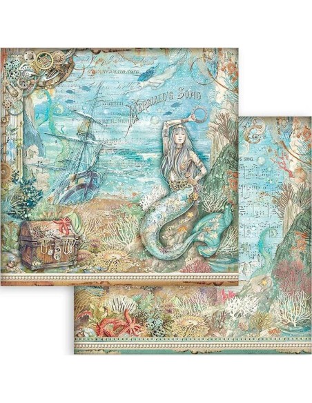 Mística sirena y tesoros marinos, una escena de cuento para tus creaciones.