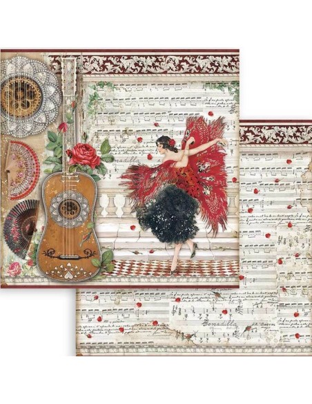 Papeles scrapbooking Desire Stamperia 30,5x30,5 cm, guitarra y baile Papeles scrapbooking Desire Stamperia 30,5x30,5 cm, guitarra y baile
