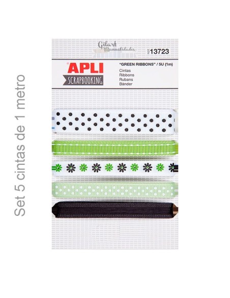 Cintas de tela estampadas verdes Apli - Set 5 unidades para scrap y packaging