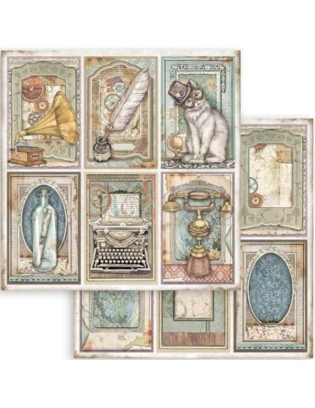 Estilo vintage con gatos, máquinas de escribir y gramófonos. 🐱📻