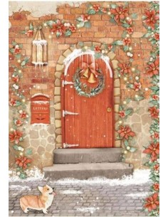 Papel arroz A4 Stamperia Christmas puerta, ideal para decoupage en superficies navideñas
