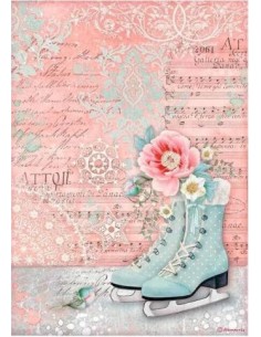 Papel arroz A4 Stamperia Sweet Winter patines de hielo, ideal para decoupage navideño