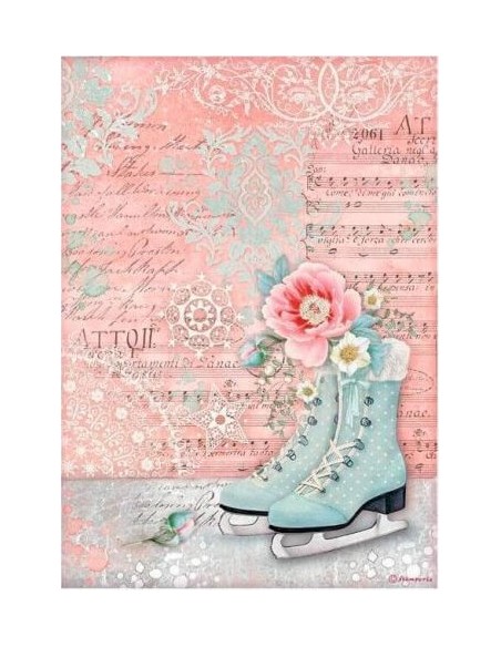 Papel arroz A4 Stamperia Sweet Winter patines de hielo, ideal para decoupage navideño Papel arroz A4 Stamperia Sweet Winter patines de hielo, ideal para decoupage navideño