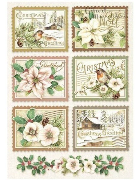Papel arroz A4 Stamperia Christmas Tarjetas DFSA4342 para decoupage navideño versátil