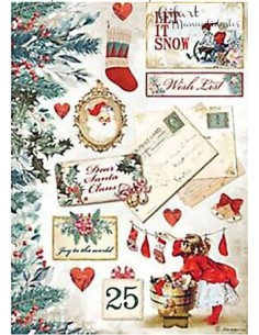Papel arroz Romantic Christmas Stamperia DFSA4614 con tarjetas vintage navideñas decorativas