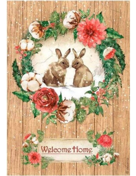 Papel arroz A4 Stamperia conejitos Navidad para decoupage y decoración romántica Papel arroz A4 Stamperia conejitos Navidad para decoupage y decoración romántica