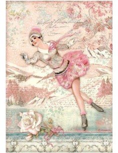 Papel arroz Stamperia DFSA4725 con patinadora sobre hielo ideal para decoupage navideño