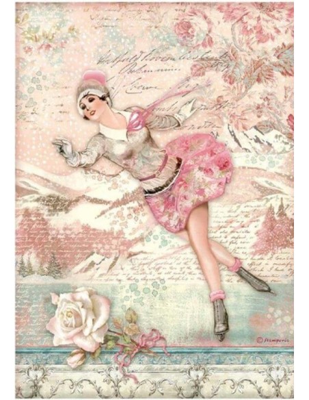 Papel arroz Stamperia DFSA4725 con patinadora sobre hielo ideal para decoupage navideño Papel arroz Stamperia DFSA4725 con patinadora sobre hielo ideal para decoupage navideño