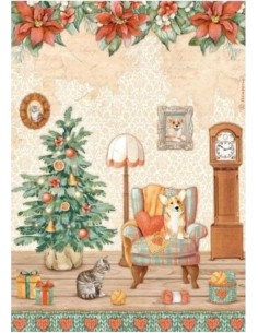 Papel arroz A4 Stamperia Sweet Room DFSA4807 perfecto para decoración navideña cálida