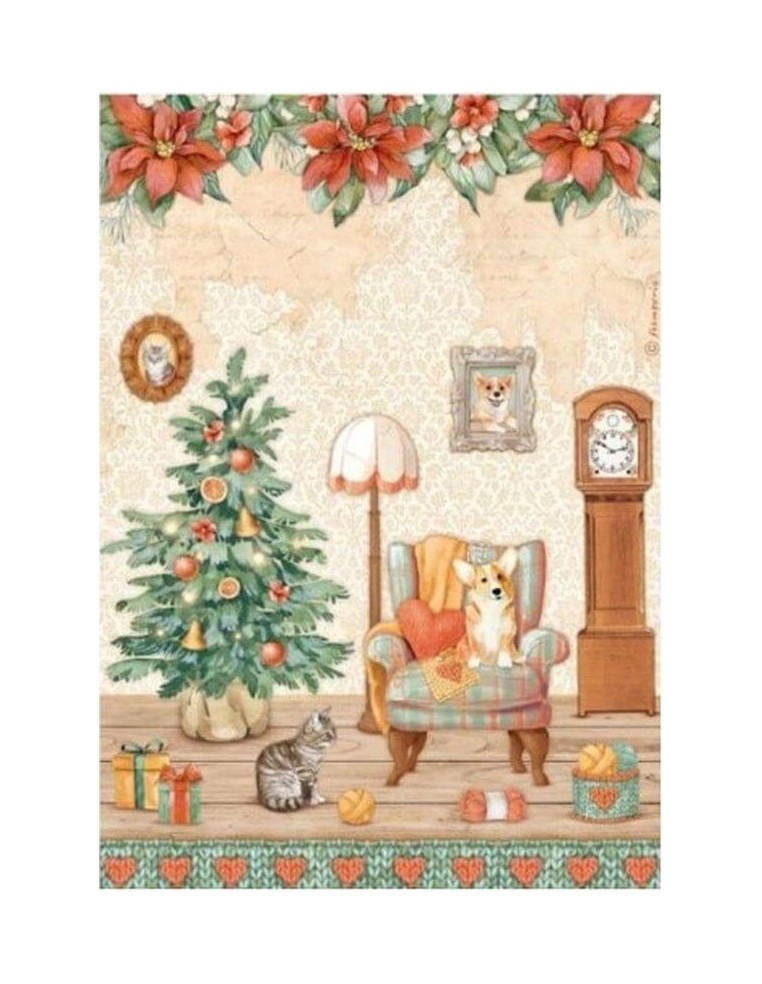 Papel arroz A4 Stamperia Sweet Room DFSA4807 perfecto para decoración navideña cálida
