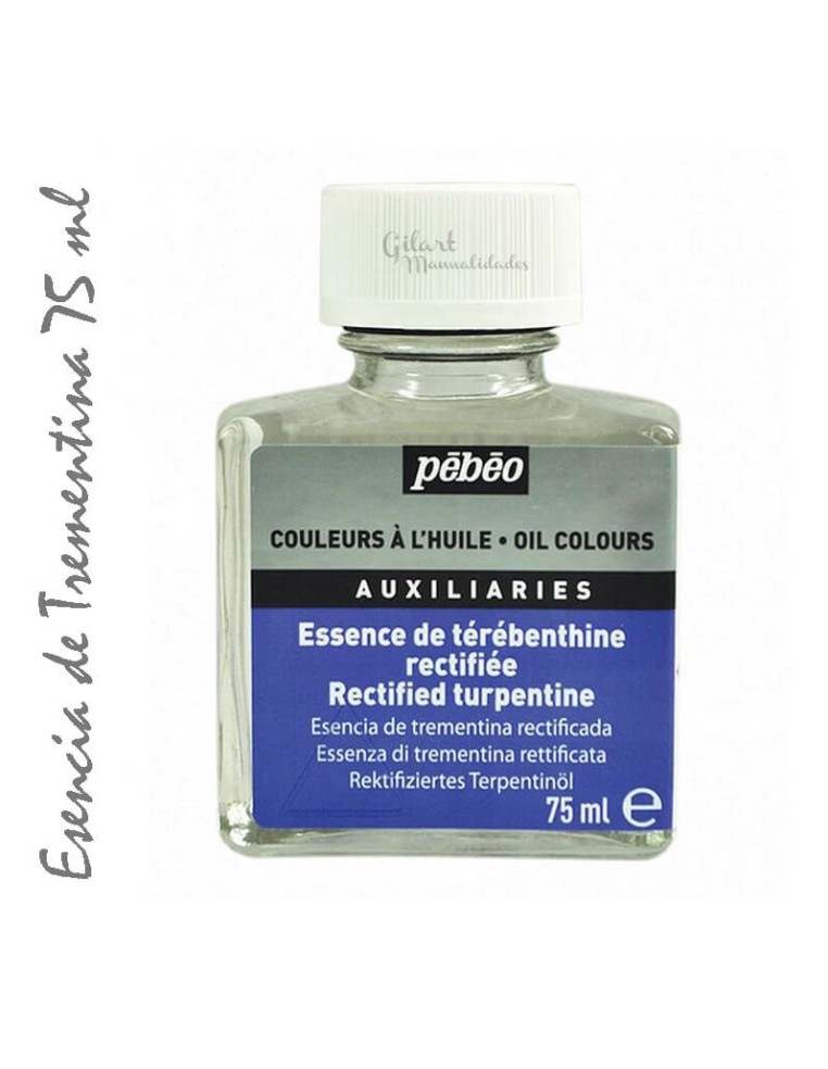 Esencia de trementina rectificada 75 ml Pebeo para diluir pinturas al óleo.