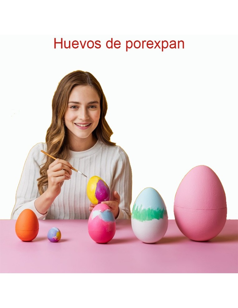 Chica decorando huevos de poliestireno de alta densidad, perfectos para decorar y crear manualidades.
