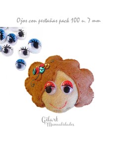 Ojos móviles redondos de 7 mm con pestañas – bolsa 100 Uds. para manualidades
