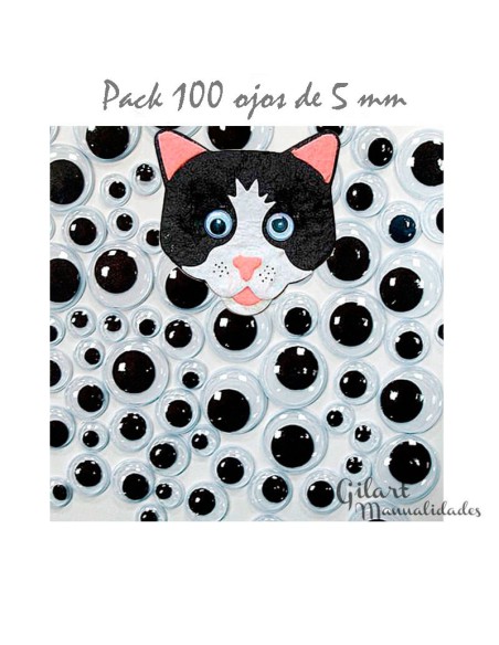 Ojos móviles redondos 5 mm, 100 Uds. para manualidades, ideales para muñecos y fieltro