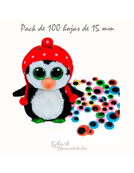 Ojos móviles redondos de colores 15 mm pack 100 para manualidades creativas
