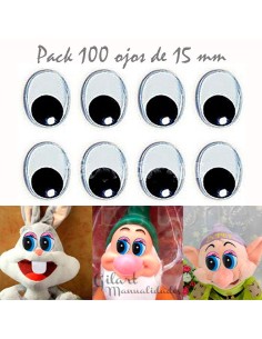 Ojos móviles ovalados 15 mm bolsa 100 Uds. para muñecos, peluches y proyectos creativos