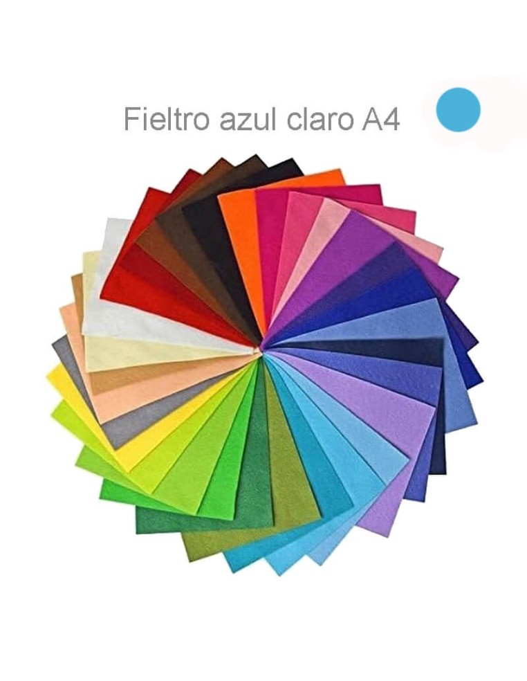 Fieltro de lana azul claro A4 210x297 mm, suave y resistente, ideal para crear decoraciones y figuras únicas.