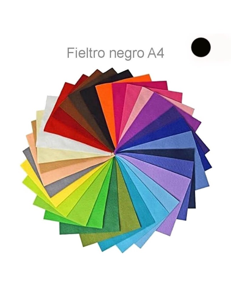 Fieltro de lana negro A4 210x297 mm, suave y resistente, ideal para crear decoraciones y figuras únicas.