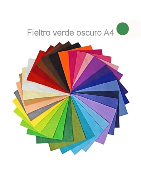 Fieltro de lana verde oscuro A4 210x297 mm, suave y resistente, ideal para crear decoraciones y figuras únicas.