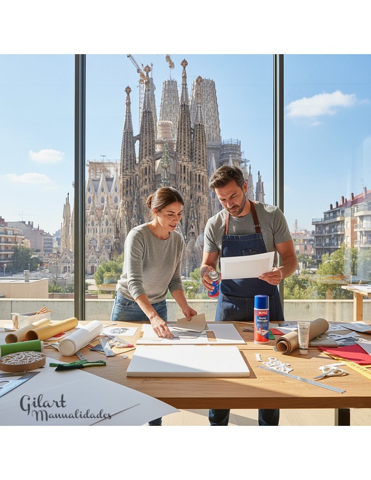 Adhesivo en Spray Apli Reposicionable, pareja pegando fotos y recortes