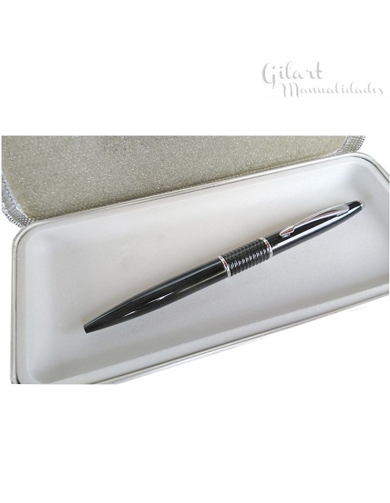 Bolígrafo dorex negro con estuche metálico, ideal para manualidades y regalos.