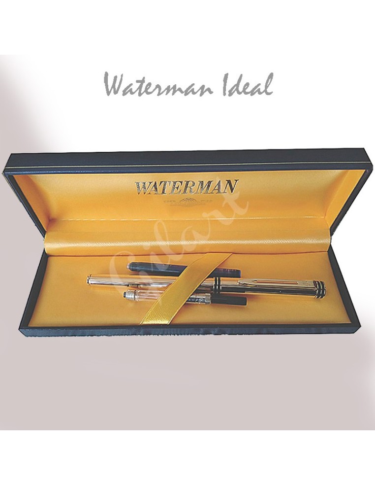 Pluma estilográfica Waterman Ideal chapada en oro 18 K. Una joya de la escritura con detalles dorados.