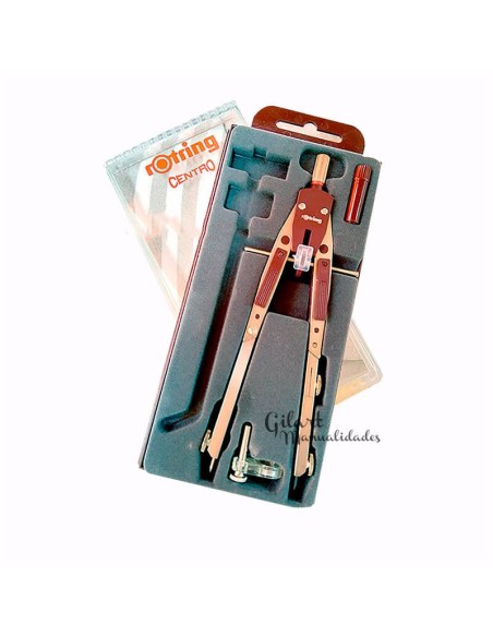 Compás Rotring técnico 2 brazos articulados para dibujo de precisión.