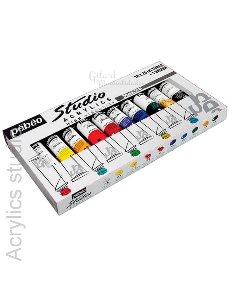10 Tubos Pintura Acrílica Pebeo - Set Estudio 20ml: Color y precisión en cada trazo.