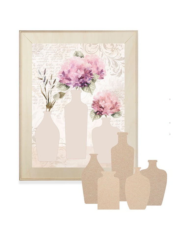 Ejemplo decorativo con siluetas de madera dm pintadas a mano sobre lienzo. La que está a la venta es silueta Jarrón 245x125 mm