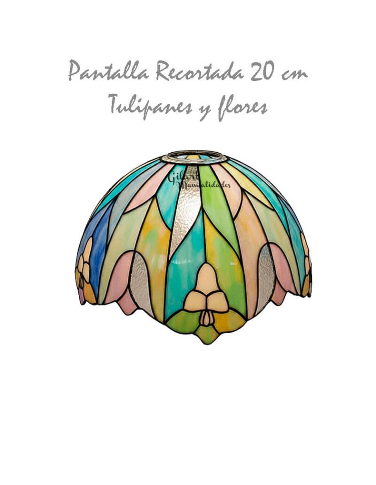 Manualidades: Pantalla recortada Tiffany 20 cm Tulipanes y flores. Ejemplo pintado final.