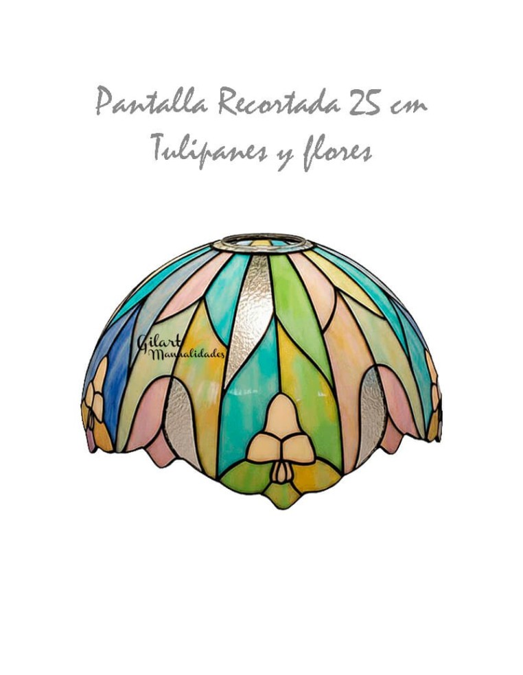 Manualidades: Pantalla recortada Tiffany 25 cm Tulipanes y flores. Ejemplo pintado final.