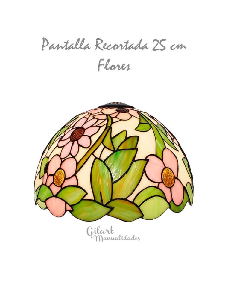 Manualidades: Pantalla recortada Tiffany 25 cm Flores. Ejemplo pintado final.