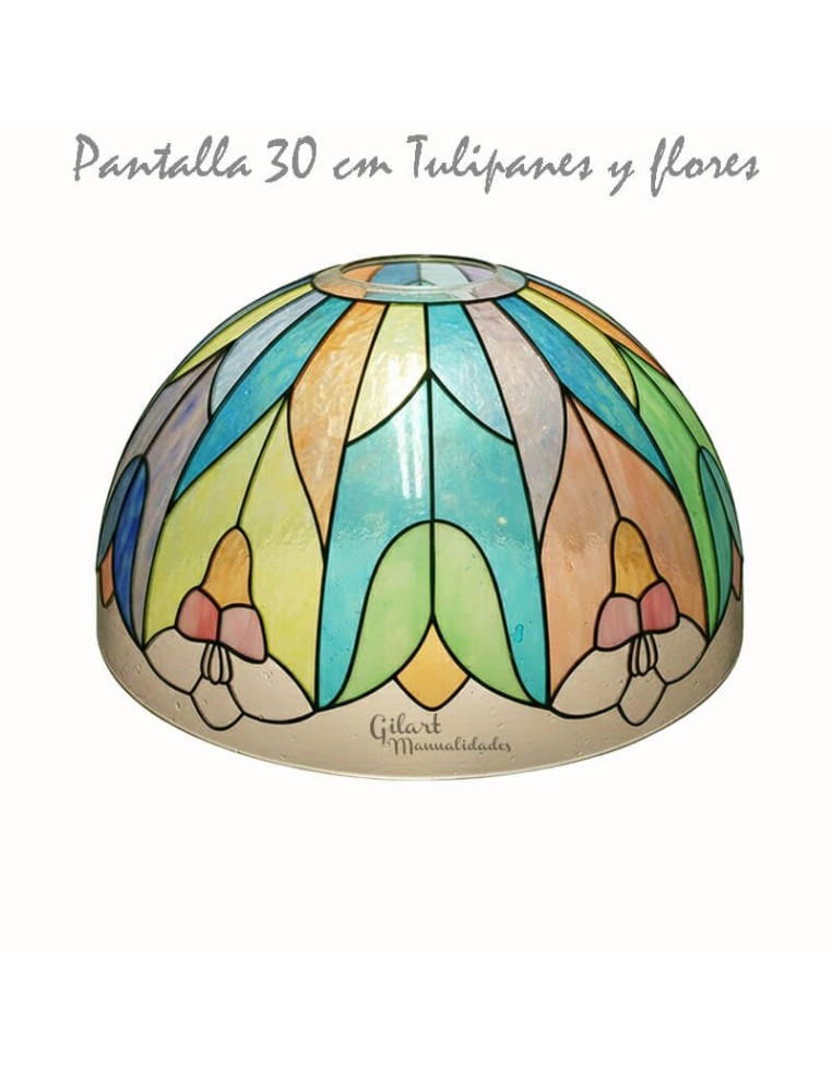 Crea tu propia lámpara Tiffany con la pantalla de metacrilato y diseño Flores y tulipanes 30 cm.