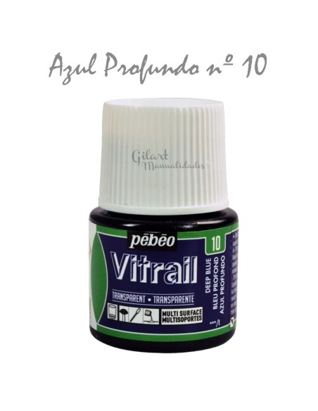 Pintura Vitrail Pebeo Azul Profundo (N.º 10). Color transparente para tus manualidades. ¡Crea vidrio!