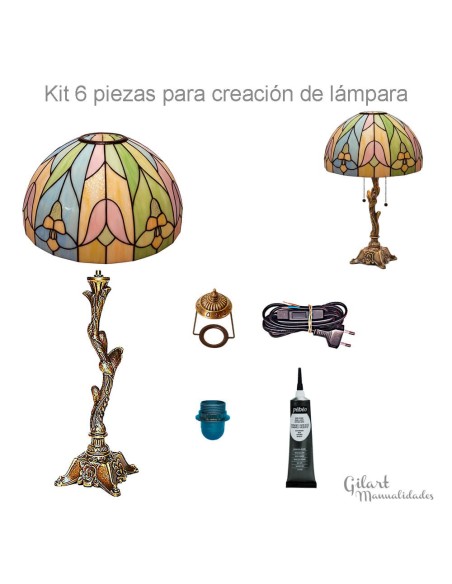 Kit Manualidades Lámpara Tiffany Tulipanes y flores con Pie Árbol. Crea una luz artesanal única para tu hogar.