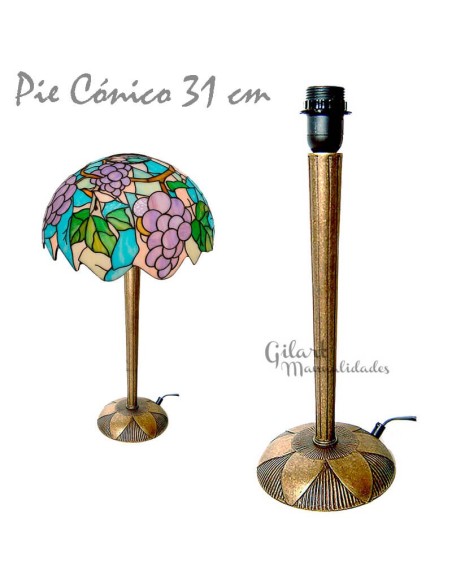 Pie de Lámpara cónico estilo bronce 33 cm, base redonda con hojas ideal para lámparas Tiffany