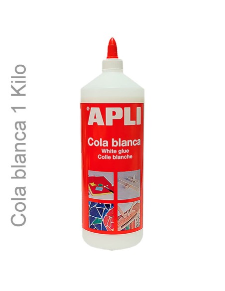Botella de Cola Blanca Apli de 1 kg (1000 g), adhesivo para bellas artes y manualidades.