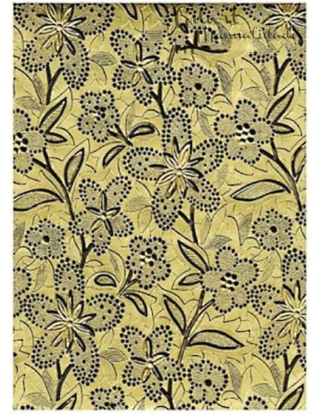 Papel Scrapbooking Grueso Grabado Dorado Flores Negras para proyectos de lujo Gilart.