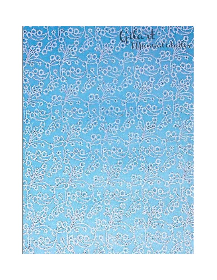 Papel Scrapbooking Fibra Azul Flores Blancas 50x70 cm para manualidades y decoración.