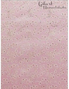 Papel Scrapbooking Fibra Floral Rosa Flores Blancas para tus proyectos de arte Gilart.