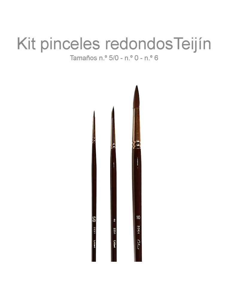 Kit 3 Pinceles Redondos Teijin Gilart Mango Largo para óleo, acrílico y acuarela.