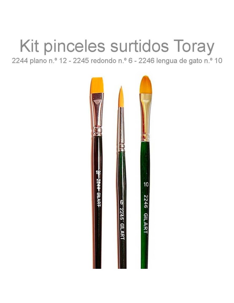Kit 3 Pinceles Toray Gilart Sintéticos Variados. Acuarela y Acrílico.