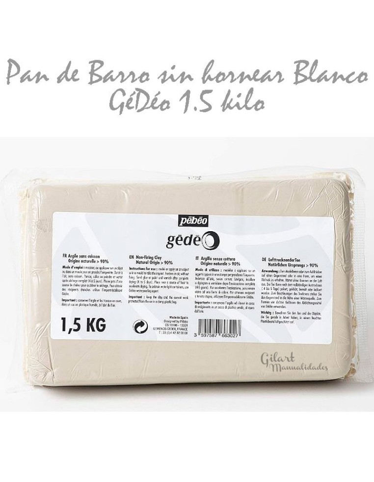 Arcilla blanca sin cocción Gédéo Pébéo 1.5 kg. Detalle de instrucciones/modelado.