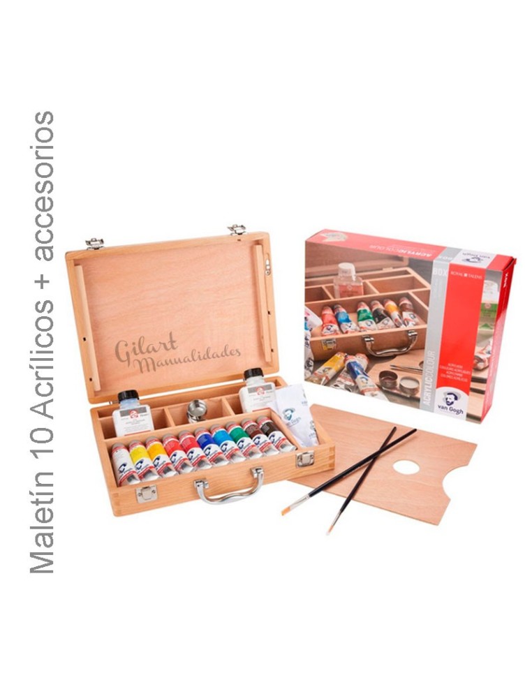 Maletín van Gogh 10 acrílicos de 40 ml. Set de iniciación y bellas artes en madera.