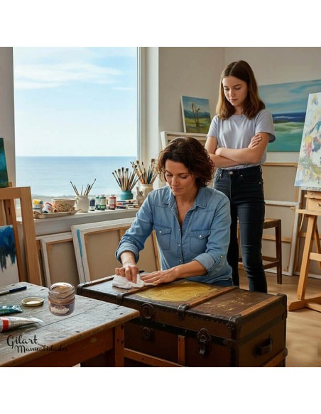 Aplicación de Cera Kokolo Oro 25 cc para restaurar y dar brillo a muebles.