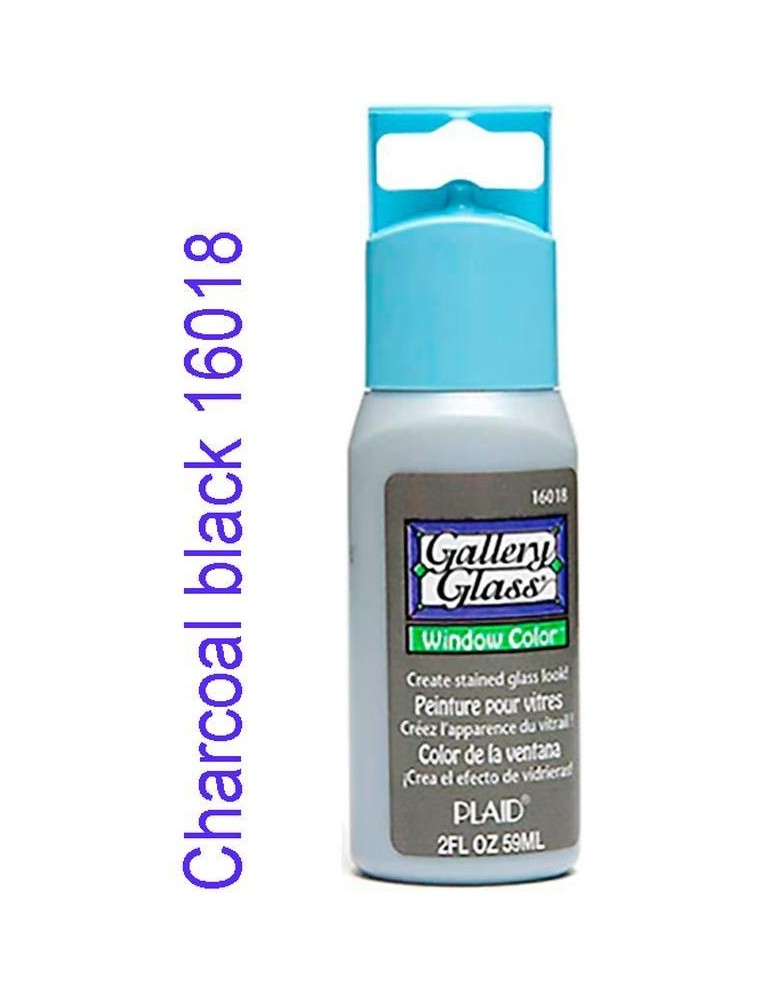 Gallery Glass Pintura Vidrio Charcoal Black 59 ml, ideal para vitrales y decoración creativa.