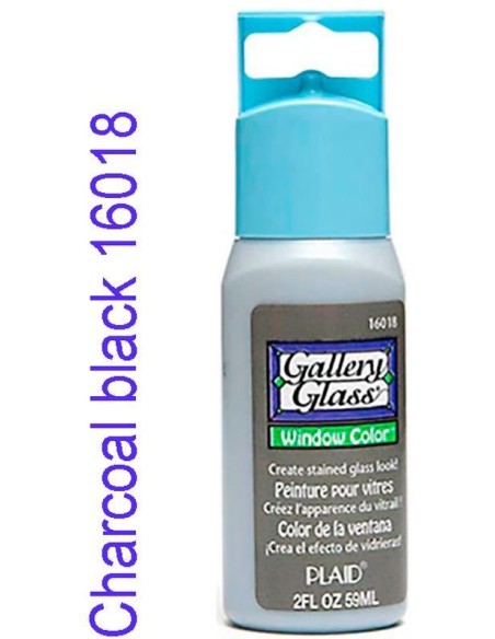 Gallery Glass Pintura Vidrio Charcoal Black 59 ml, ideal para vitrales y decoración creativa.