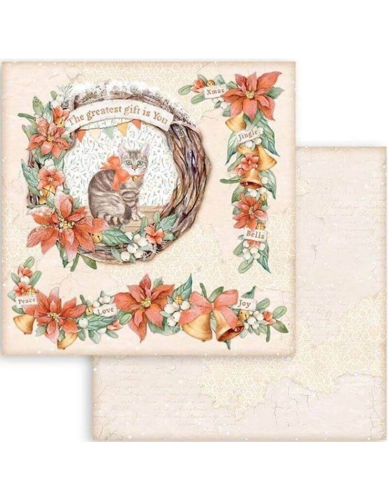 El mejor regalo eres tú. Un gato en una corona floral navideña.